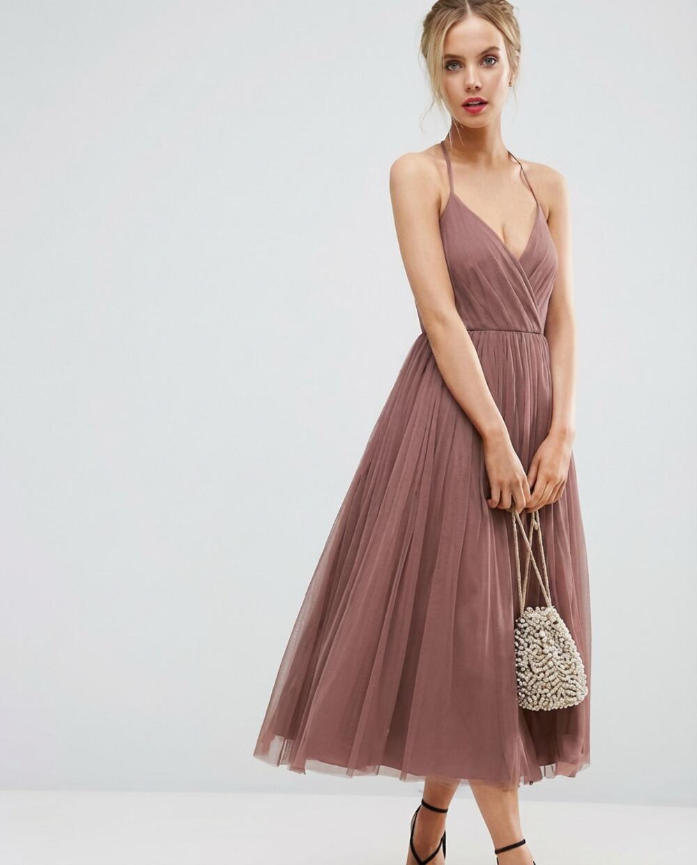 ASOS Pinny Extreme Tulle Mesh A-line Purple Midi Sleeveless Dress, size 6